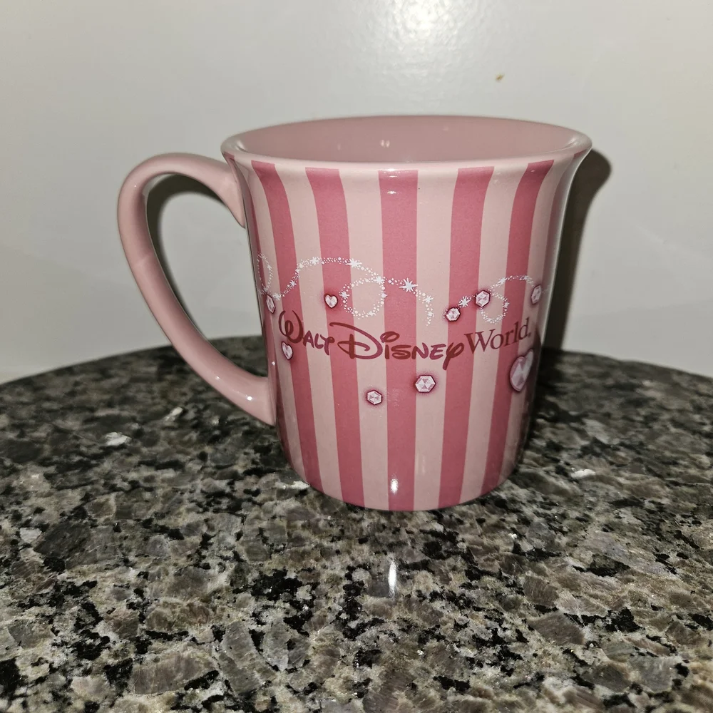 Disney Parks Pink Stripe Princess Belle Cinderella Sleeping Beauty Coffee Mug